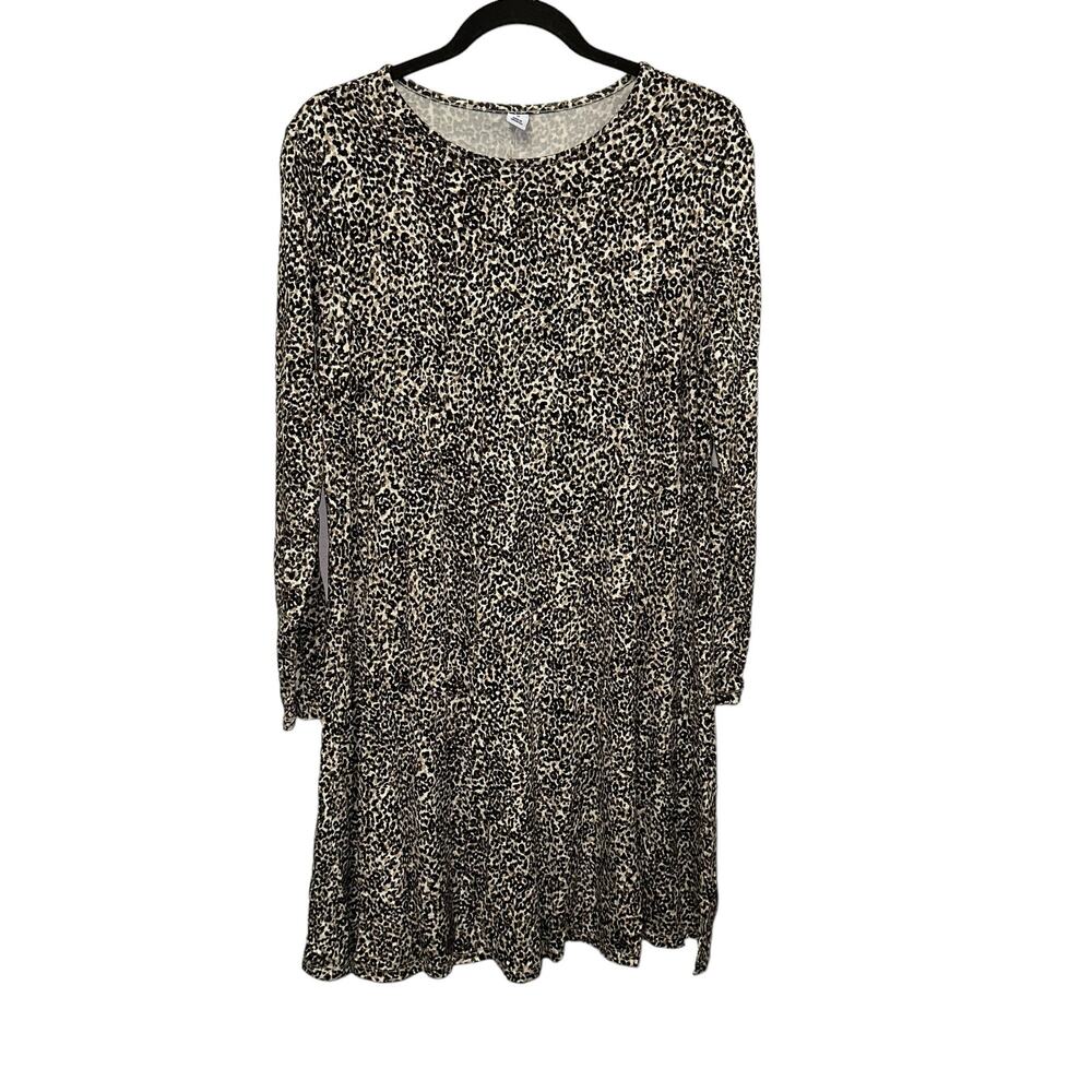 Old Navy Leopard Print Long Sleeve Dress Medium Animal Print Swing Dress NWT